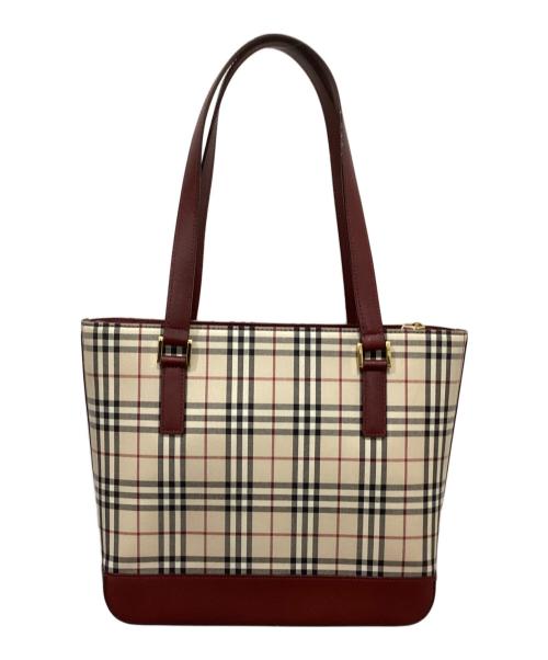 BURBERRY（バーバリー）BURBERRY (バーバリー) ノバチェックトートバッグ レッド×ベージュの古着・服飾アイテム