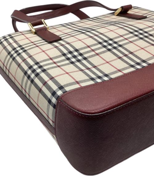 BURBERRY（バーバリー）BURBERRY (バーバリー) ノバチェックトートバッグ レッド×ベージュの古着・服飾アイテム