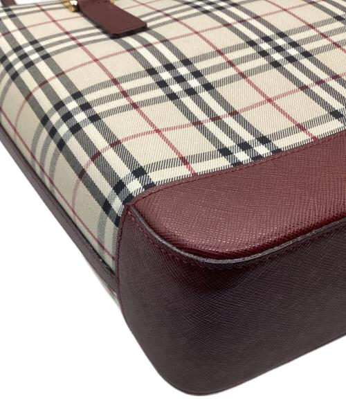 BURBERRY（バーバリー）BURBERRY (バーバリー) ノバチェックトートバッグ レッド×ベージュの古着・服飾アイテム