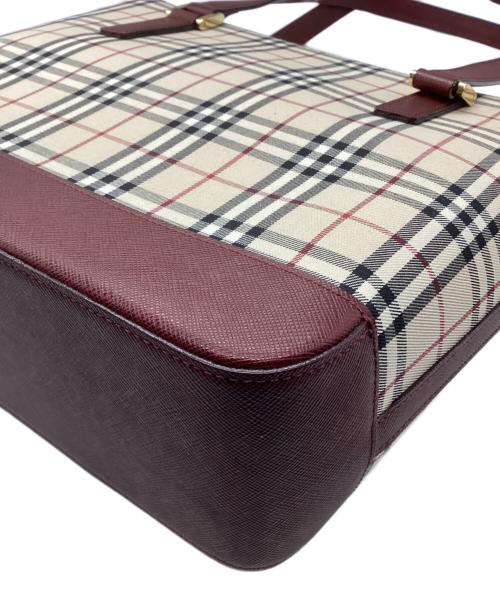 BURBERRY（バーバリー）BURBERRY (バーバリー) ノバチェックトートバッグ レッド×ベージュの古着・服飾アイテム