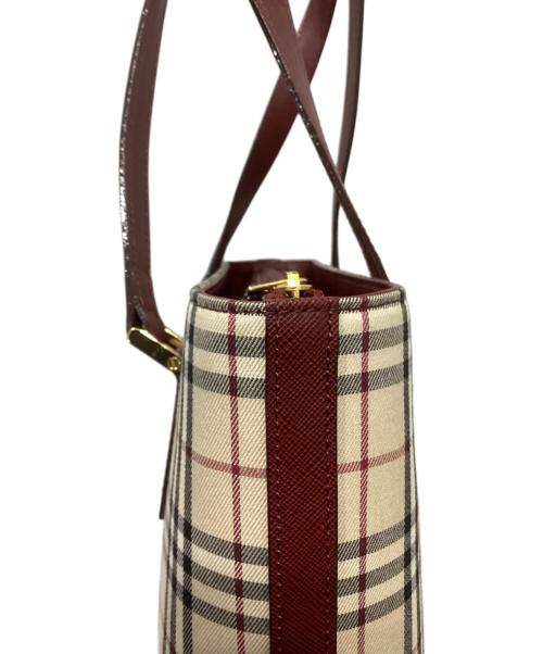 BURBERRY（バーバリー）BURBERRY (バーバリー) ノバチェックトートバッグ レッド×ベージュの古着・服飾アイテム