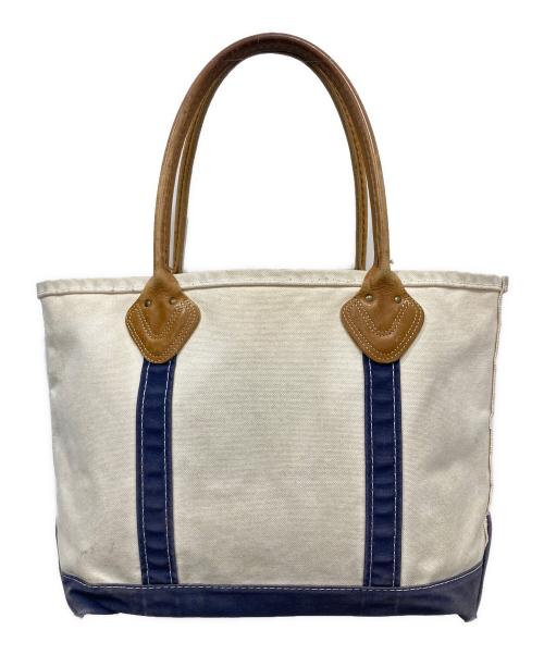 L.L.Bean（エルエルビーン）L.L.Bean (エルエルビーン) BOAT&TOTE / レザーハンドルトートバッグ アイボリー×ネイビーの古着・服飾アイテム