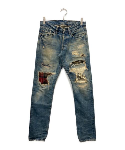 Hysteric Glamour（ヒステリックグラマー）Hysteric Glamour (ヒステリックグラマー) CHECK REMAKE加工デニムパンツ インディゴ サイズ:W30の古着・服飾アイテム