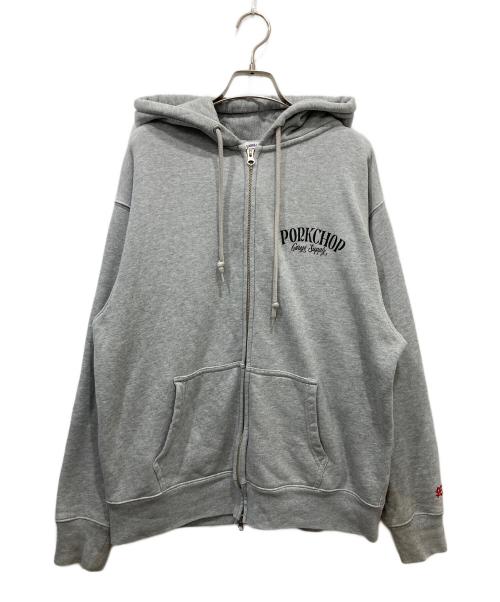 PORKCHOP GARAGE SUPPLY（ポークチョップガレージサプライ）PORKCHOP GARAGE SUPPLY (ポークチョップガレージサプライ) プリントジップパーカー グレー サイズ:Mの古着・服飾アイテム