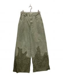 Ameri（アメリ）の古着「LACE DOCKING FADE DENIM PANTS」｜グリーン