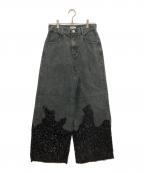 Ameriアメリ）の古着「LACE DOCKING FADE DENIM PANTS」｜ブラック