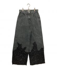 Ameri（アメリ）の古着「LACE DOCKING FADE DENIM PANTS」｜ブラック