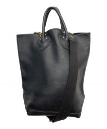 YOUNG & OLSEN The DRYGOODS STORE（ヤングアンドオルセン ザ ドライグッズストア）の古着「EMBOSSED LEATHER HAVERSACK M / エンボスド レザー ハバーサック M」｜ブラック