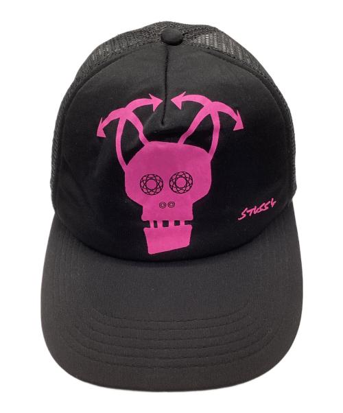 stussy（ステューシー）stussy (ステューシー) スカルグラフィックメッシュキャップ ブラックの古着・服飾アイテム