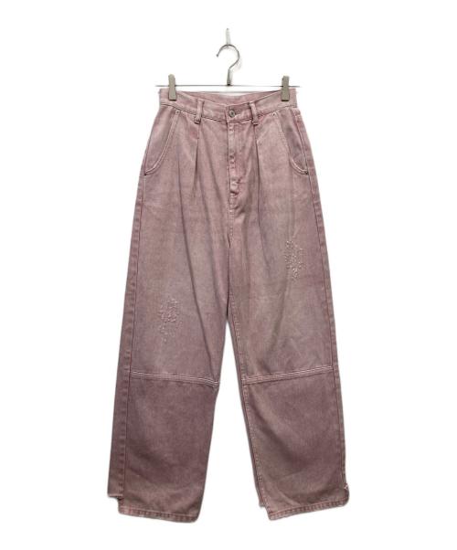 YENN（イエン）YENN (イエン) ダメージ加工タックデニムカラーパンツ ピンク サイズ:36の古着・服飾アイテム