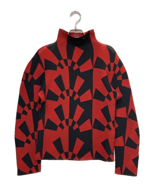 ISSEY MIYAKE me（イッセイ ミヤケ ミー）ISSEY MIYAKE me (イッセイ ミヤケ ミー) 総柄プリーツカットソー ブラック×レッド サイズ:Freeの古着・服飾アイテム