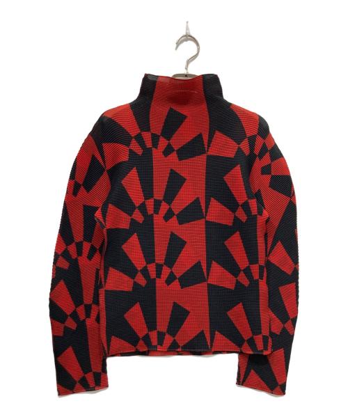 ISSEY MIYAKE me（イッセイ ミヤケ ミー）ISSEY MIYAKE me (イッセイ ミヤケ ミー) 総柄プリーツカットソー ブラック×レッド サイズ:Freeの古着・服飾アイテム