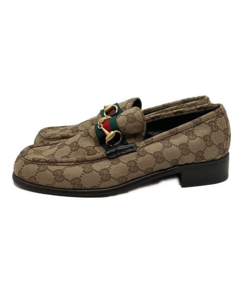 GUCCI（グッチ）GUCCI (グッチ) ホースビットGGキャンバスローファー ベージュ サイズ:42Eの古着・服飾アイテム