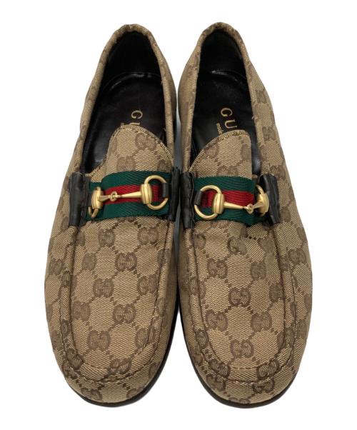 GUCCI（グッチ）GUCCI (グッチ) ホースビットGGキャンバスローファー ベージュ サイズ:42Eの古着・服飾アイテム