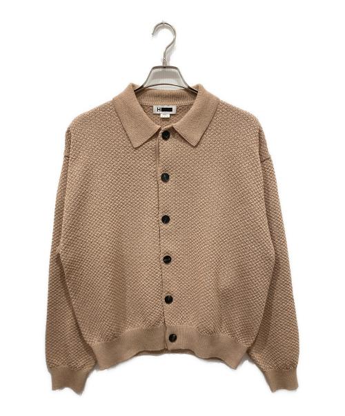 H BEAUTY&YOUTH（エイチ ビューティー&ユース）H BEAUTY&YOUTH (エイチ ビューティー&ユース) クリスピーヤーン クロシェ ポロカラーカーディガン ベージュ サイズ:Sの古着・服飾アイテム