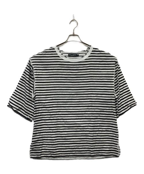 DOLCE & GABBANA（ドルチェ＆ガッバーナ）DOLCE & GABBANA (ドルチェ＆ガッバーナ) 半袖リネン混ボーダーカットソー ブラック×ホワイト サイズ:52の古着・服飾アイテム