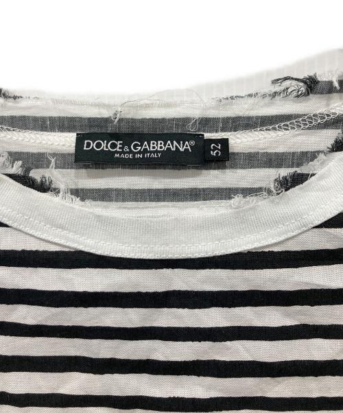 DOLCE & GABBANA（ドルチェ＆ガッバーナ）DOLCE & GABBANA (ドルチェ＆ガッバーナ) 半袖リネン混ボーダーカットソー ブラック×ホワイト サイズ:52の古着・服飾アイテム