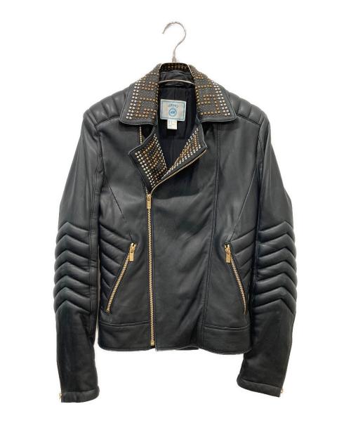 VERSACE（ヴェルサーチェ）VERSACE (ヴェルサーチェ) H&M (エイチアンドエム) スタッズレザージャケット ブラック サイズ:XSの古着・服飾アイテム