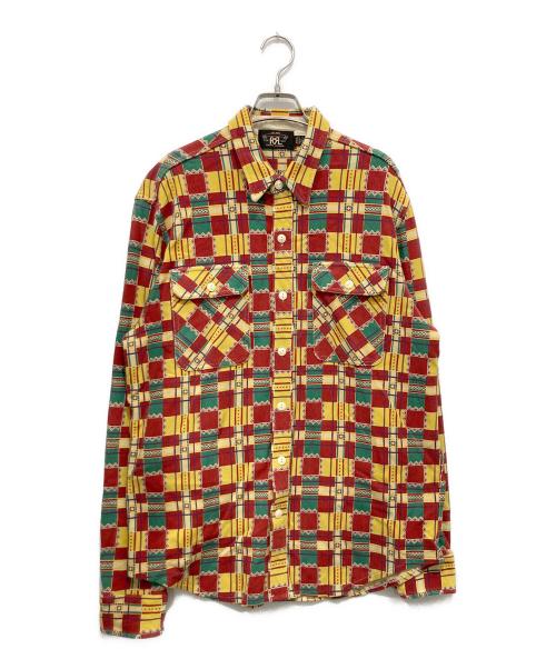 RRL（ダブルアールエル）RRL (ダブルアールエル) 総柄ワークシャツ レッド×グリーン サイズ:Lの古着・服飾アイテム