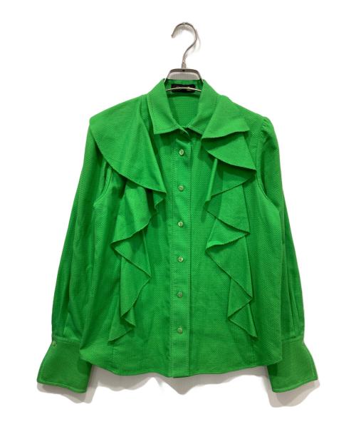 DRAWER（ドゥロワー）DRAWER (ドゥロワー) ピコカット フリルシャツフリルシャツ グリーン サイズ:36の古着・服飾アイテム
