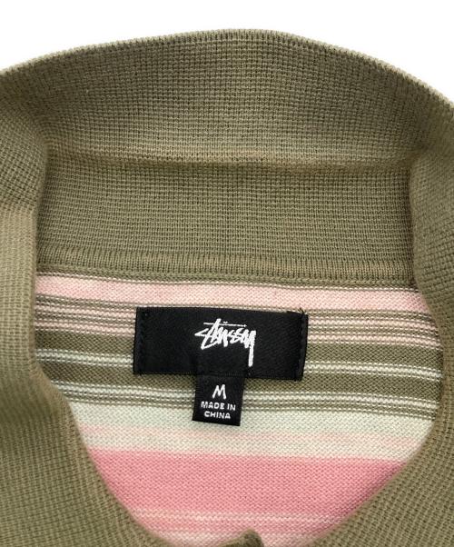 stussy（ステューシー）stussy (ステューシー) Knit Stripe Polo ピンク×カーキ サイズ:Mの古着・服飾アイテム