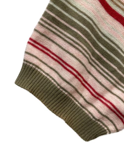 stussy（ステューシー）stussy (ステューシー) Knit Stripe Polo ピンク×カーキ サイズ:Mの古着・服飾アイテム
