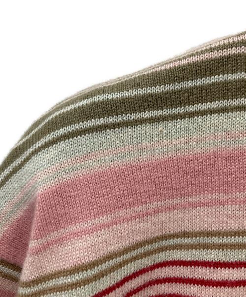 stussy（ステューシー）stussy (ステューシー) Knit Stripe Polo ピンク×カーキ サイズ:Mの古着・服飾アイテム