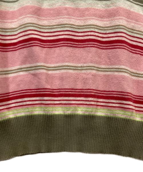 stussy（ステューシー）stussy (ステューシー) Knit Stripe Polo ピンク×カーキ サイズ:Mの古着・服飾アイテム