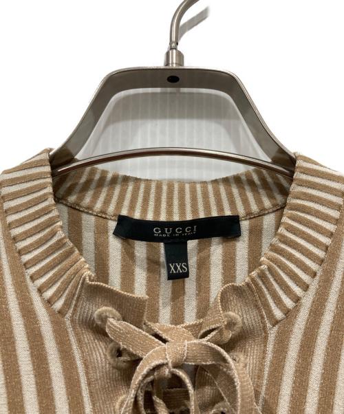 GUCCI（グッチ）GUCCI (グッチ) レースアップリブニット ベージュ サイズ:XXSの古着・服飾アイテム