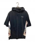 BLACK LABEL CRESTBRIDGEブラックレーベル クレストブリッジ）の古着「サイドチェック半袖パーカー」｜ブラック