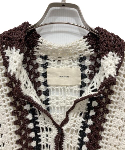 TODAYFUL（トゥデイフル）TODAYFUL (トゥデイフル) Crochet Over Shirts ホワイト×ブラウン サイズ:ＦＲＥＥの古着・服飾アイテム
