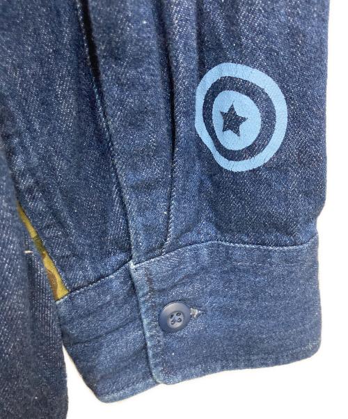 A BATHING APE（アベイシングエイプ）A BATHING APE (アベイシングエイプ) カモ柄切替シャークフード デニムシャツ インディゴ サイズ:2XLの古着・服飾アイテム