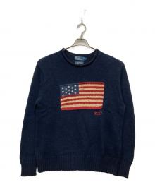 POLO RALPH LAUREN（ポロ・ラルフローレン）の古着「ロールネック星条旗ニット」｜ネイビー