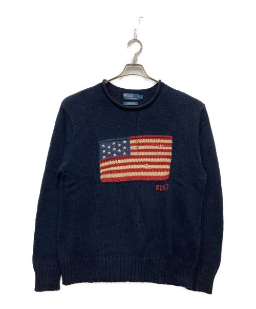 POLO RALPH LAUREN（ポロ・ラルフローレン）POLO RALPH LAUREN (ポロ・ラルフローレン) ロールネック星条旗ニット ネイビー サイズ:Lの古着・服飾アイテム
