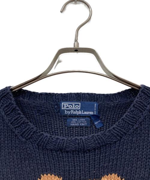 POLO RALPH LAUREN（ポロ・ラルフローレン）POLO RALPH LAUREN (ポロ・ラルフローレン) ポロベアリネン混コットンニット ネイビー サイズ:Lの古着・服飾アイテム