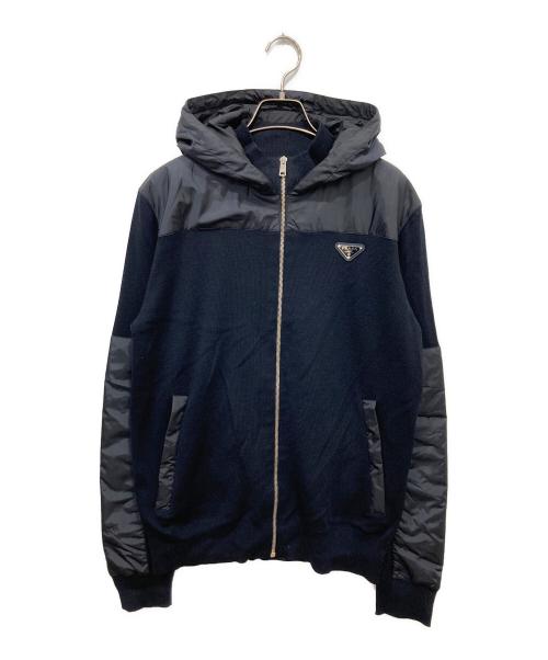 PRADA（プラダ）PRADA (プラダ) 異素材切替フードパーカー ネイビー サイズ:50の古着・服飾アイテム