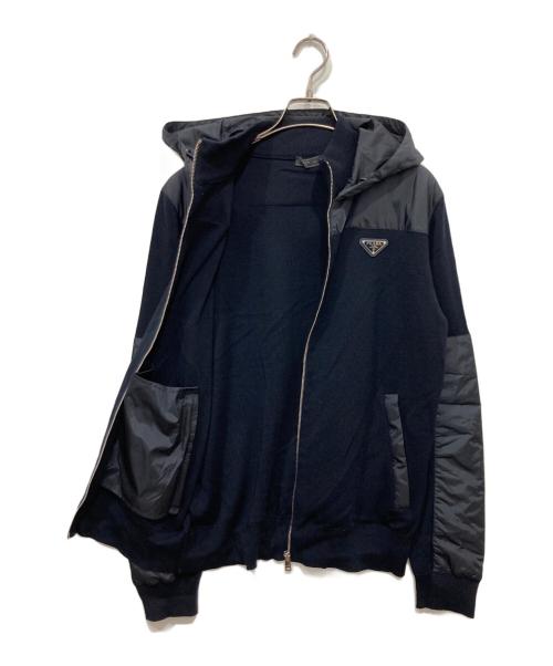 PRADA（プラダ）PRADA (プラダ) 異素材切替フードパーカー ネイビー サイズ:50の古着・服飾アイテム