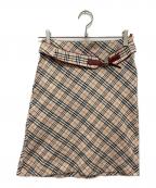 BURBERRY BLUE LABELバーバリー ブルー レーベル）の古着「ベルト付きノバチェックスカート」｜ベージュ×レッド