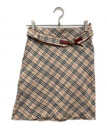 BURBERRY BLUE LABEL（バーバリー ブルー レーベル）の古着「ベルト付きノバチェックスカート」｜ベージュ×レッド