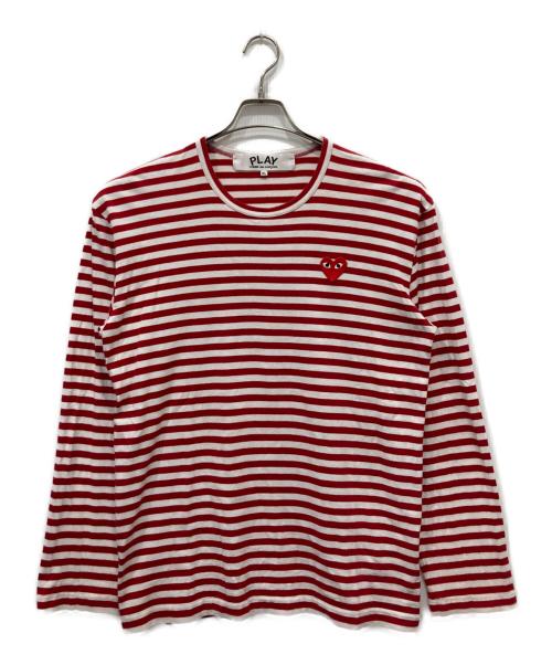 PLAY COMME des GARCONS（プレイコムデギャルソン）PLAY COMME des GARCONS (プレイコムデギャルソン) ハートロゴボーダーカットソー レッド サイズ:XLの古着・服飾アイテム