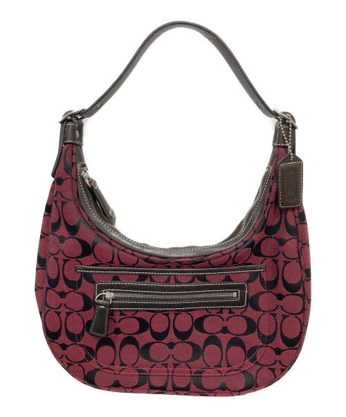 COACH（コーチ）COACH (コーチ) シグネチャー ホーボーハンドバッグ レッドの古着・服飾アイテム