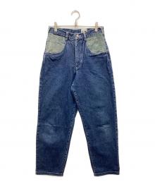 jean of plantation（ジーンオブプランテーション）の古着「レザーパッチテーパードデニムパンツ」｜インディゴ