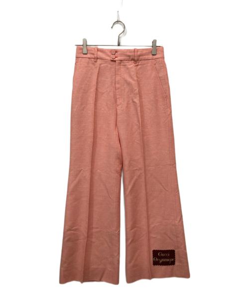 GUCCI（グッチ）GUCCI (グッチ) ロゴラベル ストレッチフレアパンツ ピンク サイズ:38の古着・服飾アイテム