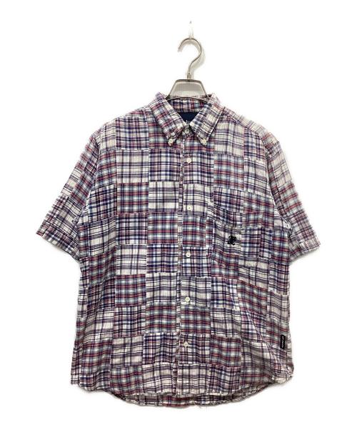 stussy（ステューシー）stussy (ステューシー) パッチワークシャツ ブルー×レッド サイズ:Sの古着・服飾アイテム