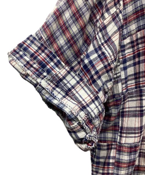 stussy（ステューシー）stussy (ステューシー) パッチワークシャツ ブルー×レッド サイズ:Sの古着・服飾アイテム
