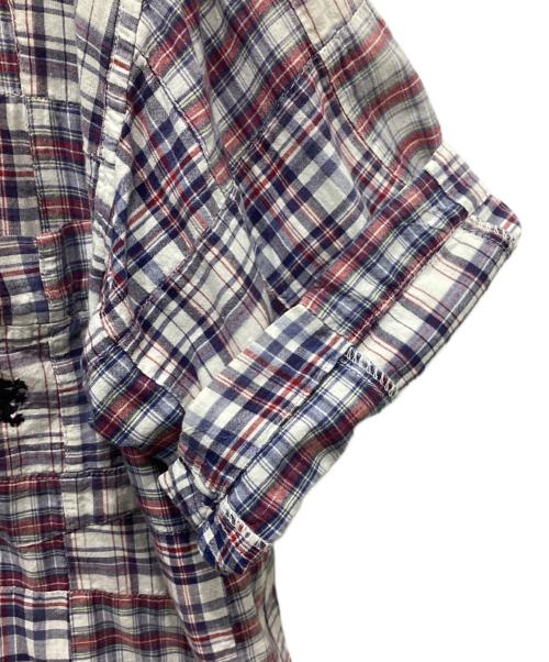 stussy（ステューシー）stussy (ステューシー) パッチワークシャツ ブルー×レッド サイズ:Sの古着・服飾アイテム