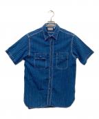 SUGAR CANEシュガーケーン）の古着「FICTON ROMANCE STRIPE S/S WORK SHIRT」｜インディゴ