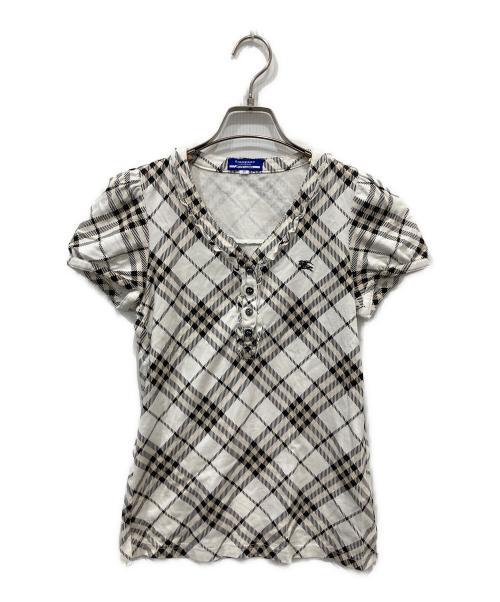 BURBERRY BLUE LABEL（バーバリー ブルー レーベル）BURBERRY BLUE LABEL (バーバリー ブルー レーベル) ノバチェックカットソー ホワイト×ブラック サイズ:38の古着・服飾アイテム