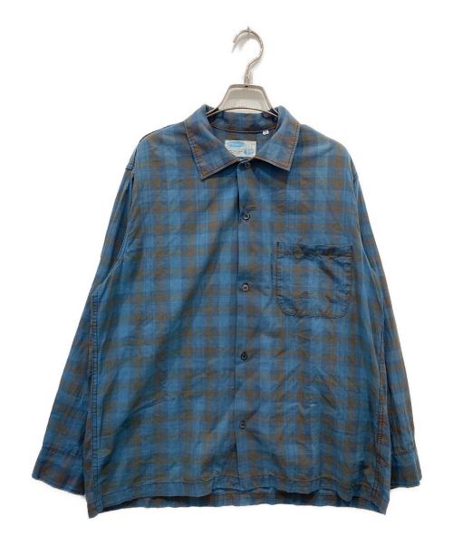 WORKERS（ワーカーズ）WORKERS (ワーカーズ) Open Collar Shirt Broadcloth Madras ブルー サイズ:15の古着・服飾アイテム
