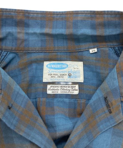 WORKERS（ワーカーズ）WORKERS (ワーカーズ) Open Collar Shirt Broadcloth Madras ブルー サイズ:15の古着・服飾アイテム